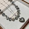 Irregular Beaded Necklace Exaggerate Heart Pendant Necklace Elegant Collarbone Chain  Party