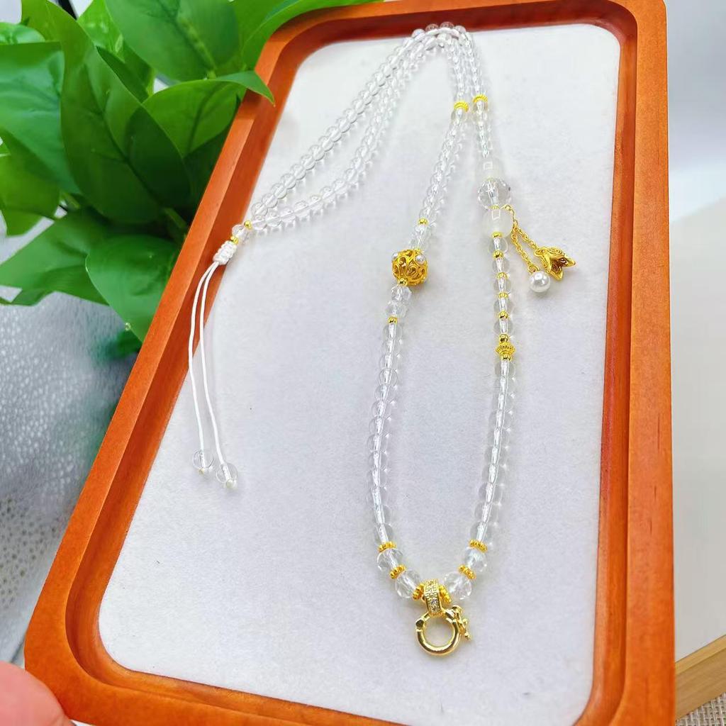 Universal Crystal Bead Chain Necklace with Buckle for Thai Amulets, Thangkas, Dzambhala, or Nine-Tailed Fox.