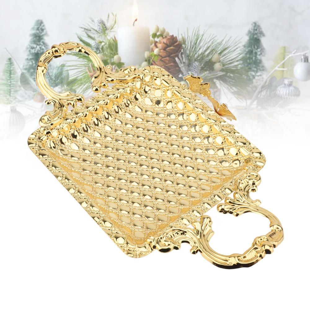 2pcs Alloy Dessert Serving Tray With Base Handle Cupcake Display Stand Wedding Celebration