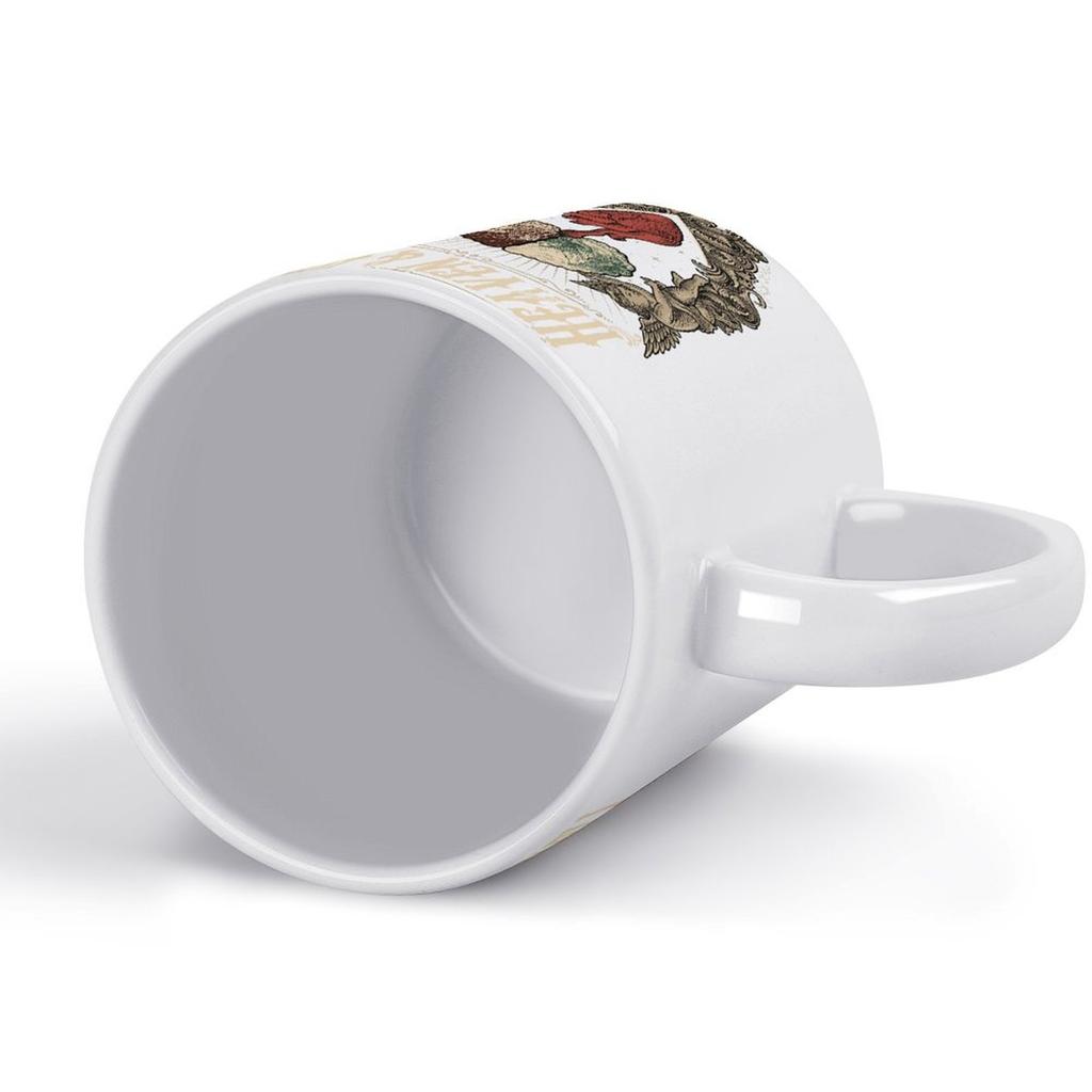 11oz White Ceramic Cup with Smooth Glossy Grip and Printed Sides, Suitable for Morning Coffee and Daily Warm Beverages