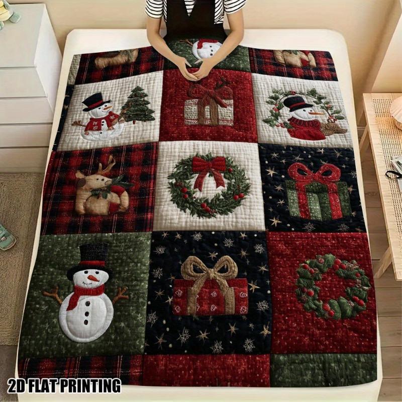 1pc Christmas Quilted Joy Flannel Throw Blanket – Ultra-Soft and Cozy – Perfect for Bed Sofa Chair and Office – Ideal for All