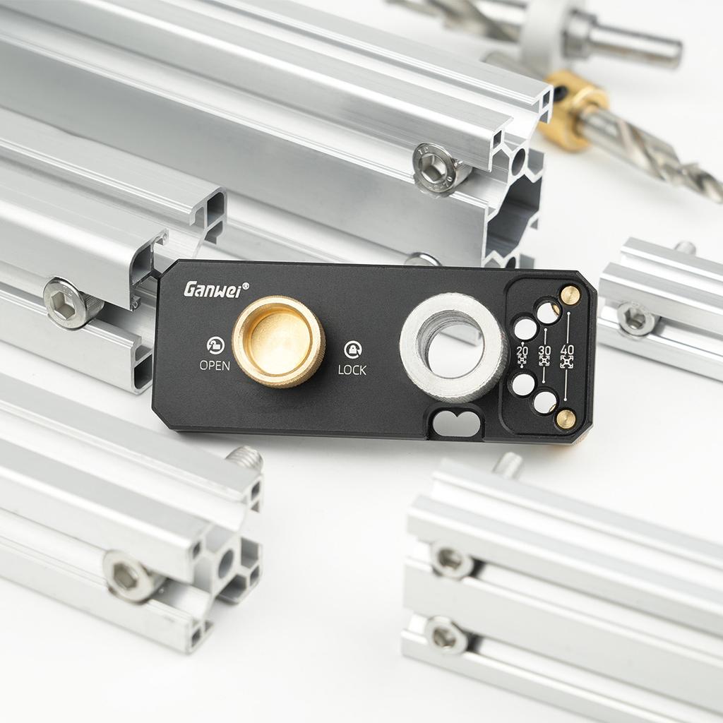 Aluminiumprofil-Schienenbohrführung mit Schiebern und M10 Senk-Stufenbohrer, Vertikaler Locher für 20#30#40# Aluminiumprofile