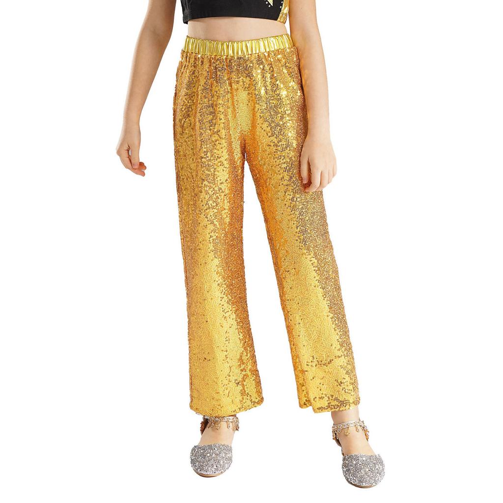 Kids Girls Glittery Dance Pants Elastic Waist Loose Fit Sequins for Party and School Shows