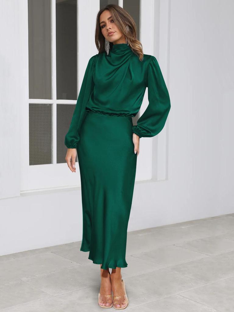 Elegantes Satin Langarm Abendkleid für Damen - Sommer 2023 Kollektion
