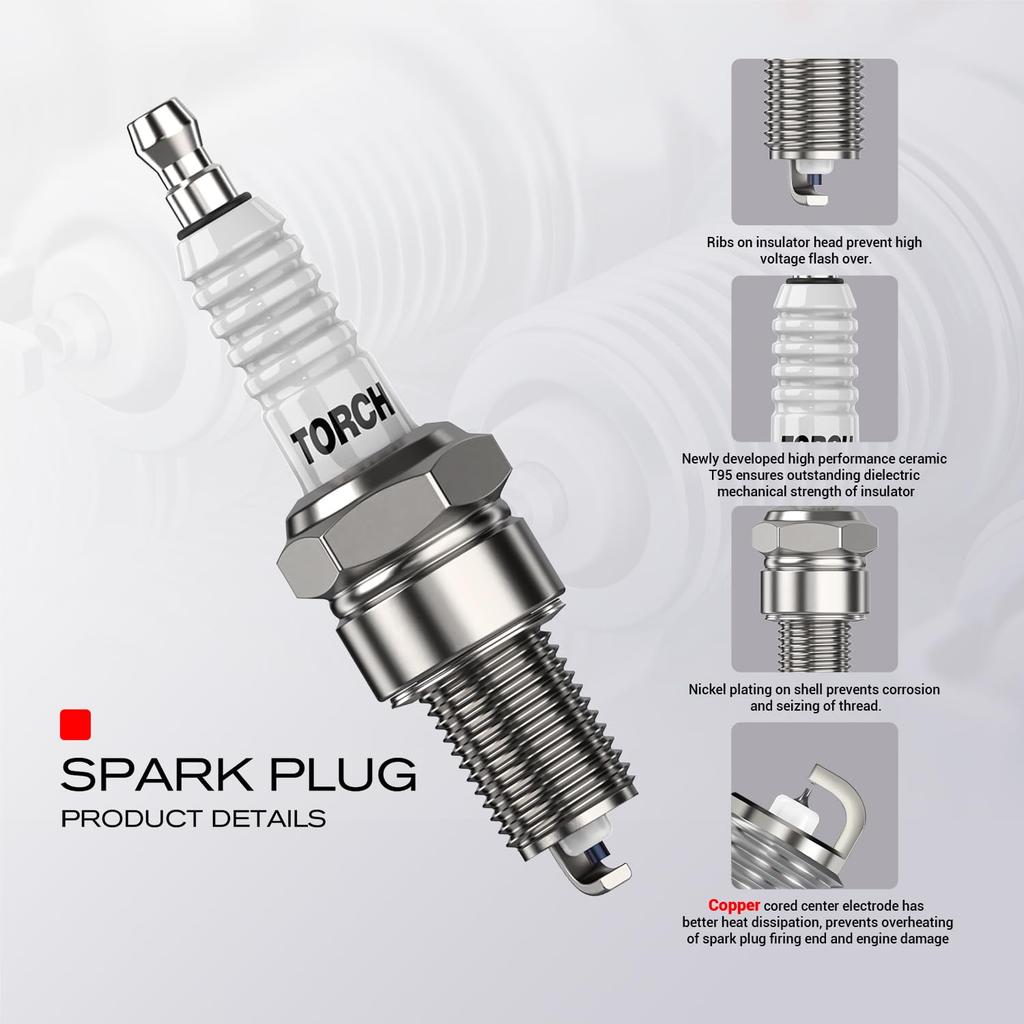 Torch F7RTC Spark Plug Replacement NGK [5534] BPR7ES V-LINE-19 Spark Plug, BOSCH 7992/WR5DC 4038/WR5DP,