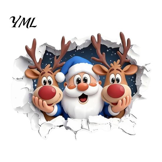 Creative Indoor Outdoor Ornaments Christmas Santa Claus And Elk Toilet Stickers, 3D Wall Breaking Decals, Easy Peel Stick Decals Waterproof
