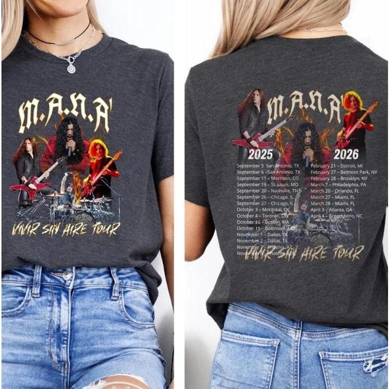 2026 Mana Tour T-shirt Summer Fashion Trendy Tee Men Women Vintage Top Hip Hop Streetwear Oversized Tshirt Short Sleeve Casual Clothing