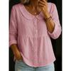 Women's Peter Pan Collar Linen Blend Blouse Button Down Long Sleeve Casual Shirt