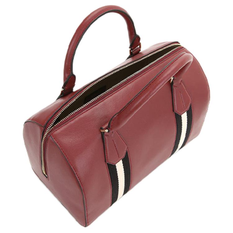 Bally Red And White Striped Fashion Boston Leather Crossbody Handbag Women handbag Dark-Red 6219689-00524