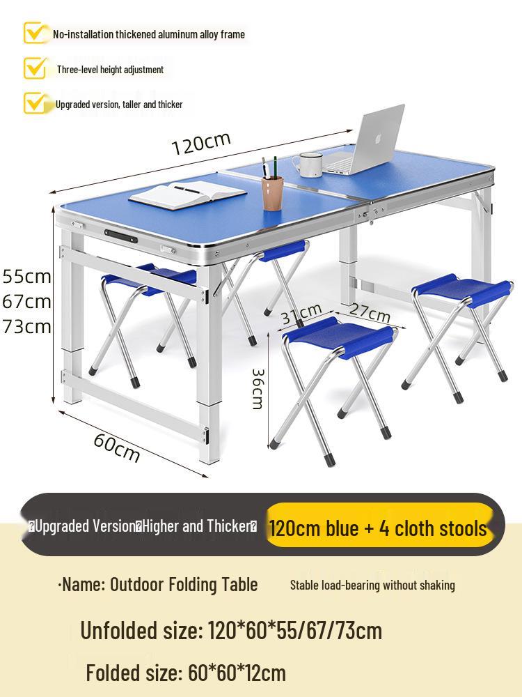 Adjustable Height Aluminum Folding Picnic Table & Chairs Set for Outdoor Camping & BBQ