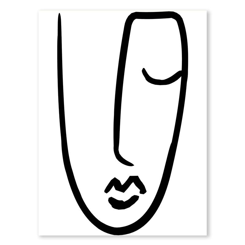 Portrettkunst Linjekunst Veggkunst Abstrakt Fargeblokk Bladplakat Svart og Hvitt Nordisk Lerretsmaleri For Stuedekorasjon