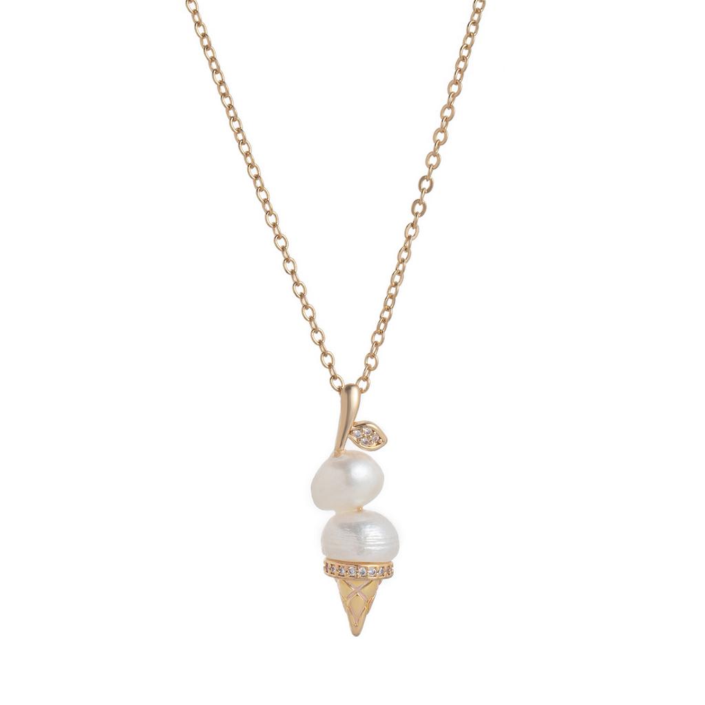 Fashion Pearl Chain Ice Cream Necklace Women'S Light Luxury Niche Design Clavicle Chain Jewelry