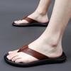Classic Men's Cowhide Flip-Flops - Versatile Summer Toe-Post Beach Sandals