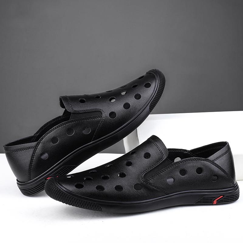 Oddychające oryginalne skórzane męskie sandały mokasyny męskie biznesowe sandały ręcznie robione skórzane buty męskie sandały