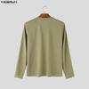 INCERUN Heren Long Sleeve Henley Shirts Casual Losse Pasvorm Basic T-shirts Lichte Topjes
