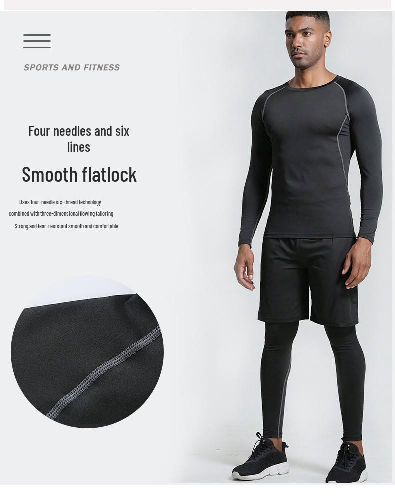 Men's Quick-Dry Sports Suit: Tight-Fitting Running & Basketball Three-Piece Set (Breathable Long Sleeve Top & Pants)
