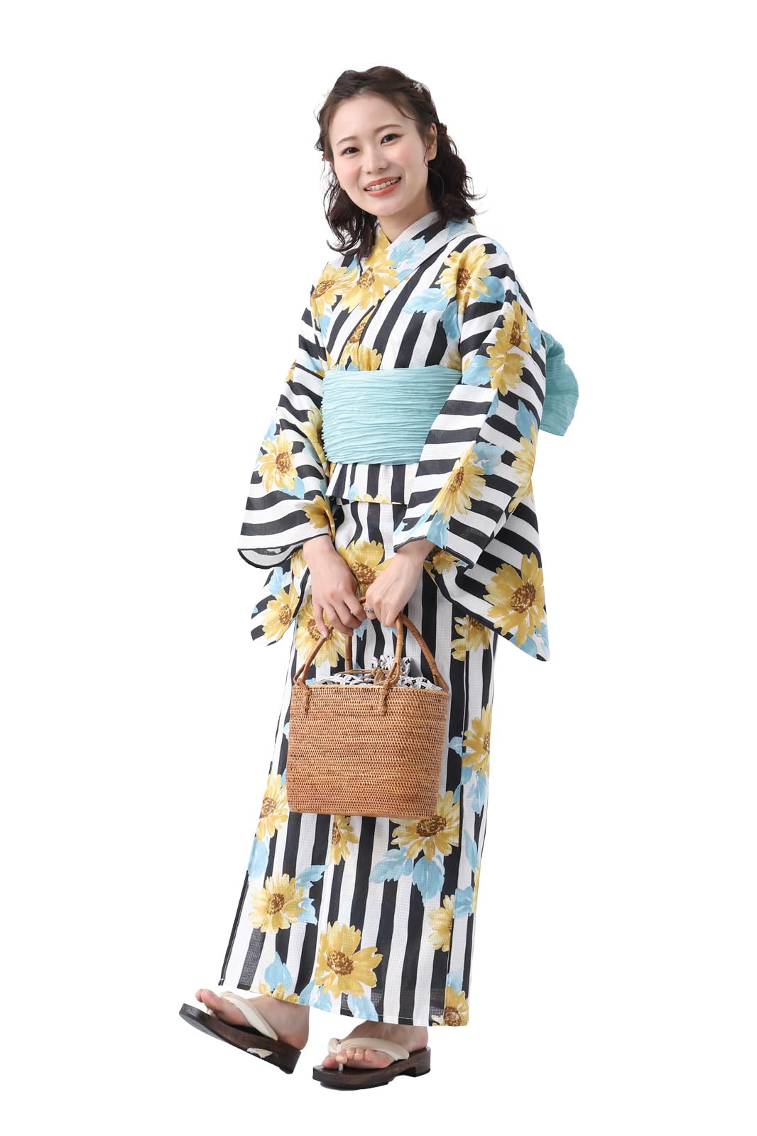 

Комплект юката с оби Легкий для лета Размер Вертикальный узор подсолнуха TAYU-TAFU Женский из двух частей (Хэко Оби), Платье, Хлопок, Кимоно, Маленький, A, Полоски,