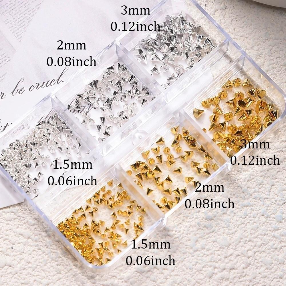 6 Grids Multi-Size Nail Art Studs Black And Silver Tone Cone Spike Nail Jewels  Punk Style Nail Art