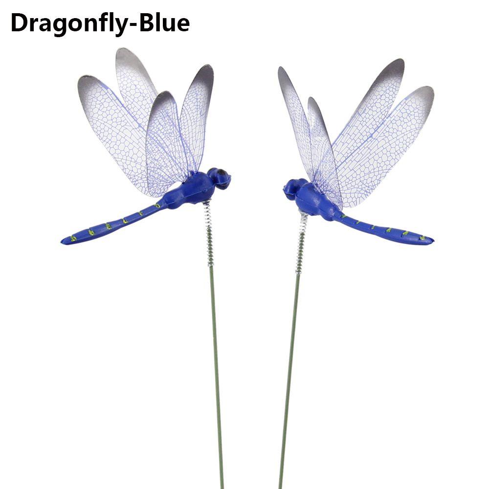 5/10PCS 3D Garden Decor Lawn Ornament With Stem Artificial Dragonfly Thin Stick Simulation Butterfly