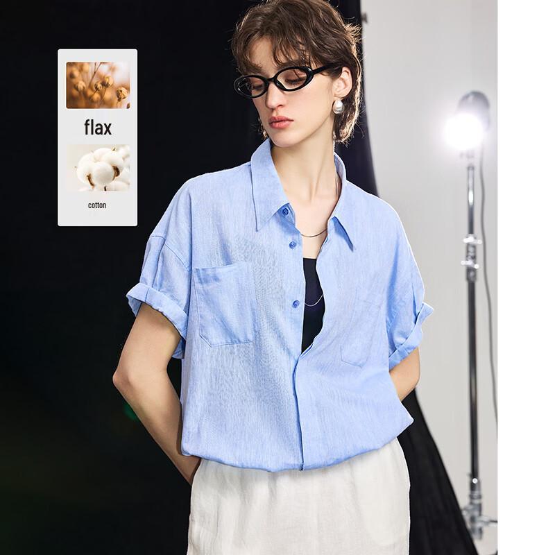 Women s French Collar Linen Blend Relaxed Fit Shirt S