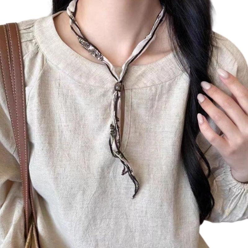 Artistic Retro Fabric Necklace Scarf Neckchain Feature Multicolor Beads Adjustable Length Daily Fashion Jewelry Gift