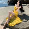 Elegant Slim Fit Irregular Split Beach Dress - Perfect for Vacations, Parties, and Birthdays
