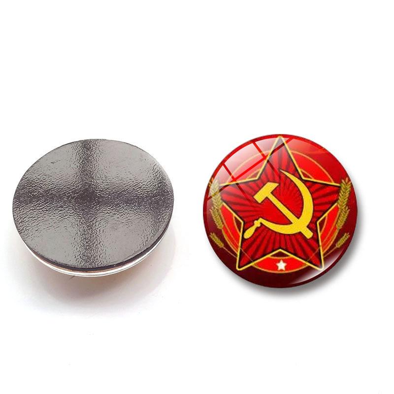 Cccp Soviet Army Red Star Brooches Pin Glass Cabochon Art Round Badges Logo Collarpins Jewelry For Friends Gift