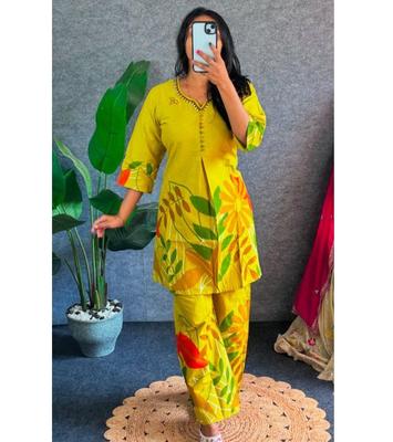 Indische Damen Designer Baumwoll-Flex Kurta Hose Kordel Set Partykleidung Oberteil Tunika Kurti Kleid