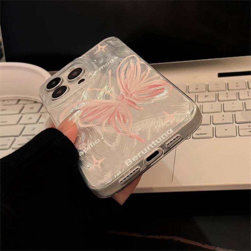 Pink Butterfly Laser Phone Case For Apple IPhone 15 11 13 14 12 Pro Max 16 Plus SE2 3 X XR XS Max 8 7 Plus Lens Protection Cover