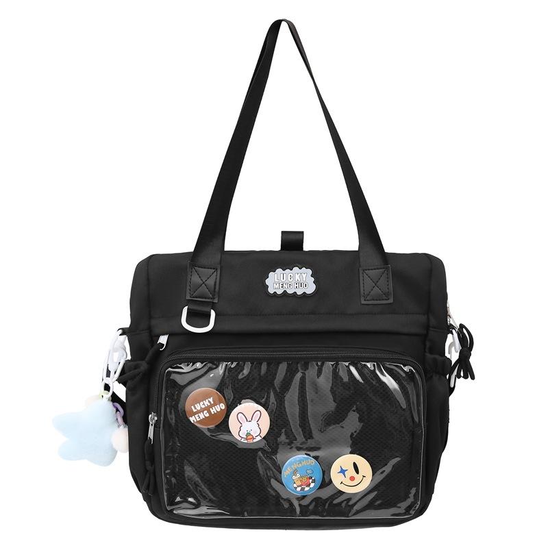 

Сумка через плечо для студентов, женская сумка через плечо в студенческом стиле, многофункциональная однотонная сумка-тоут, рюкзак чёрный