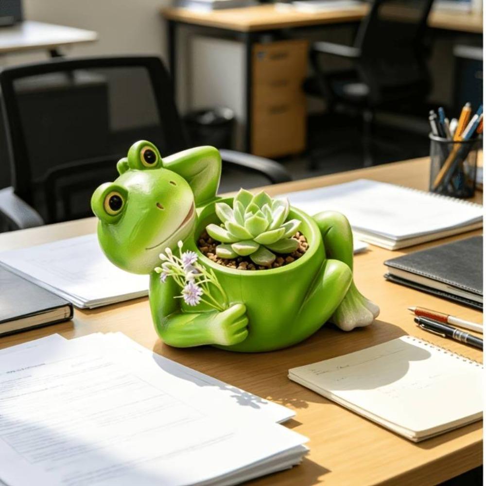 Cartoon Frog Flower Pot Decorative Flower Container Multipurpose Lying Frog Figurine Office