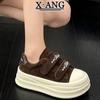 Leather board shoes women's Velcro bread shoes new autumn and winter thick-soled heightening leisure sports women's shoes