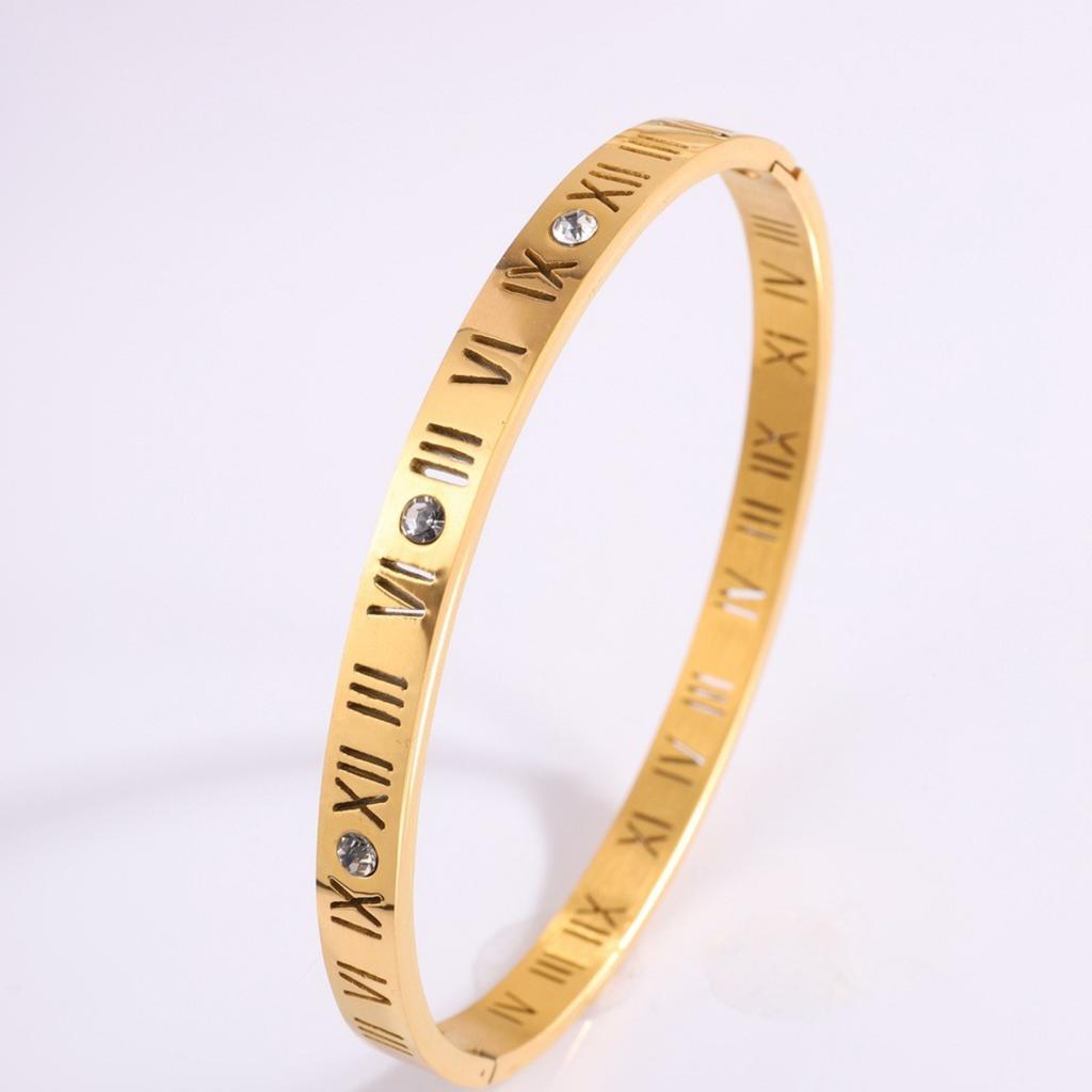 Roman Numeral Stainless Steel Bangle for Women Men Gold Color Bracelet Fashion Jewelry Accessories Gifts