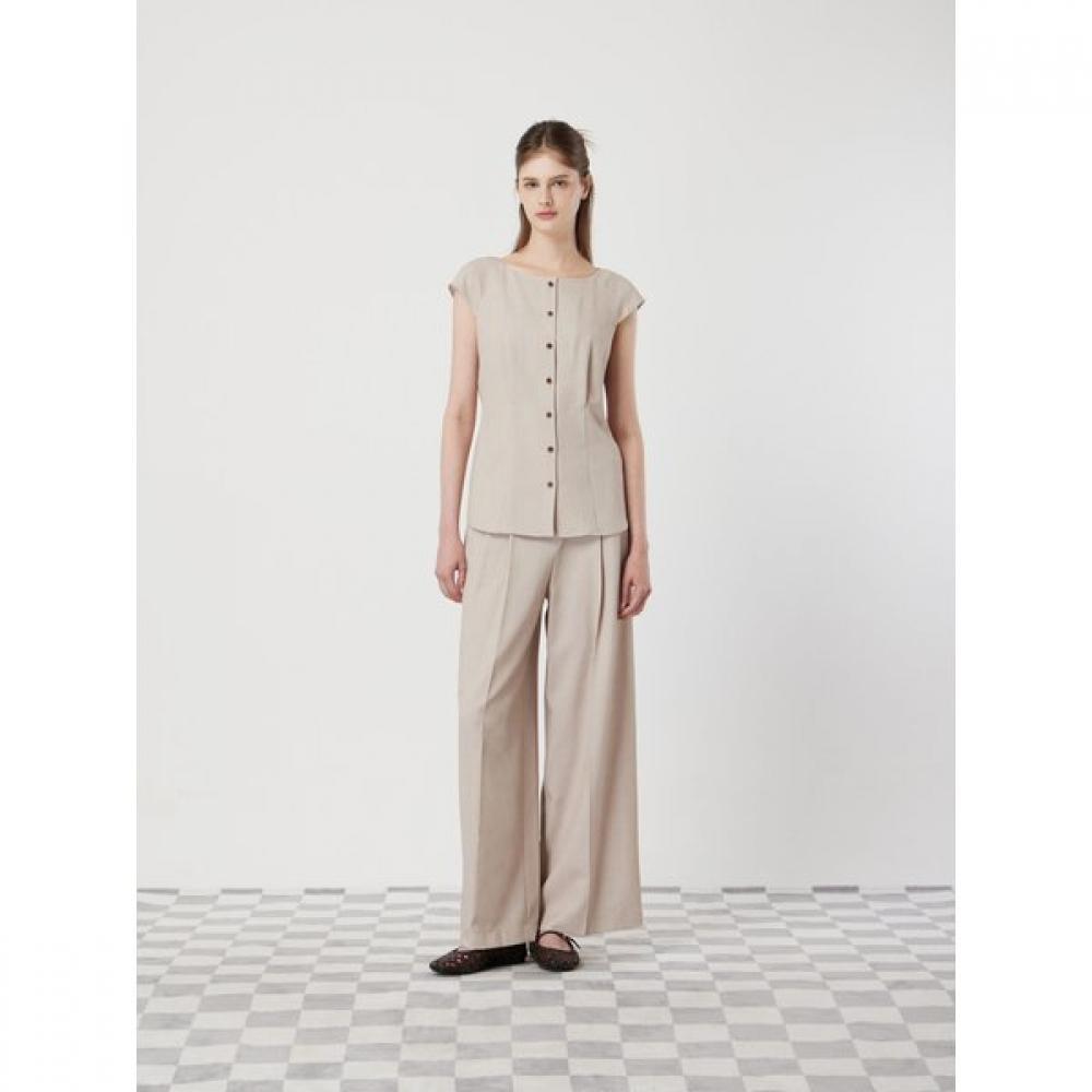 Cc Collect Linen Blend Back Banding Tuck Wide Pants C252msa043