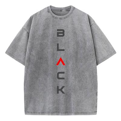Mode Damen Gewaschene T-Shirts Kunst Buchstaben Schwarze Drucke T-Shirts Baumwolle Distressed Oversize Rundhals T-Shirts Straßenkleidung
