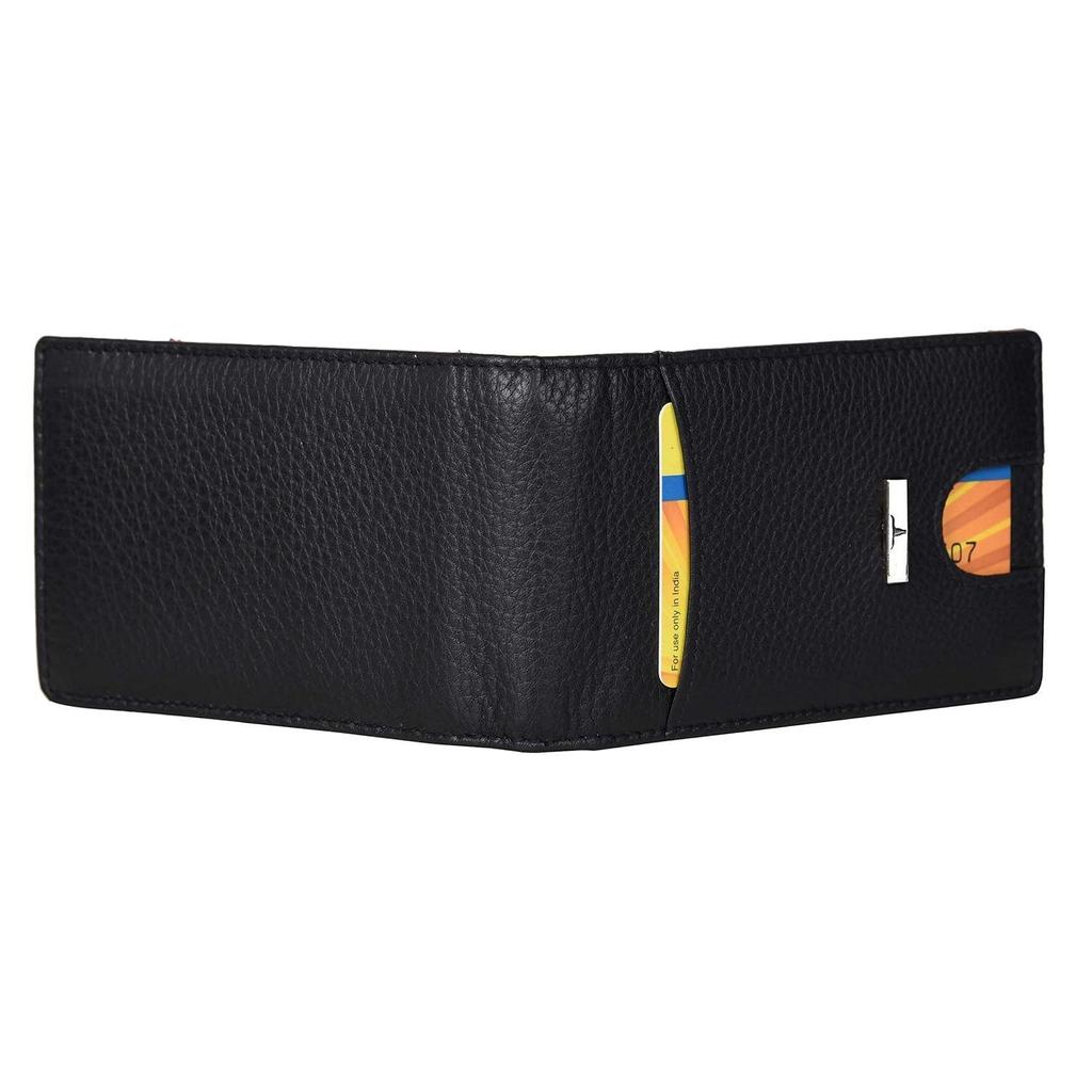 Eddy Black/Orange Money Clip Leather Wallet for Men - Minimal Leather Wallet for Men