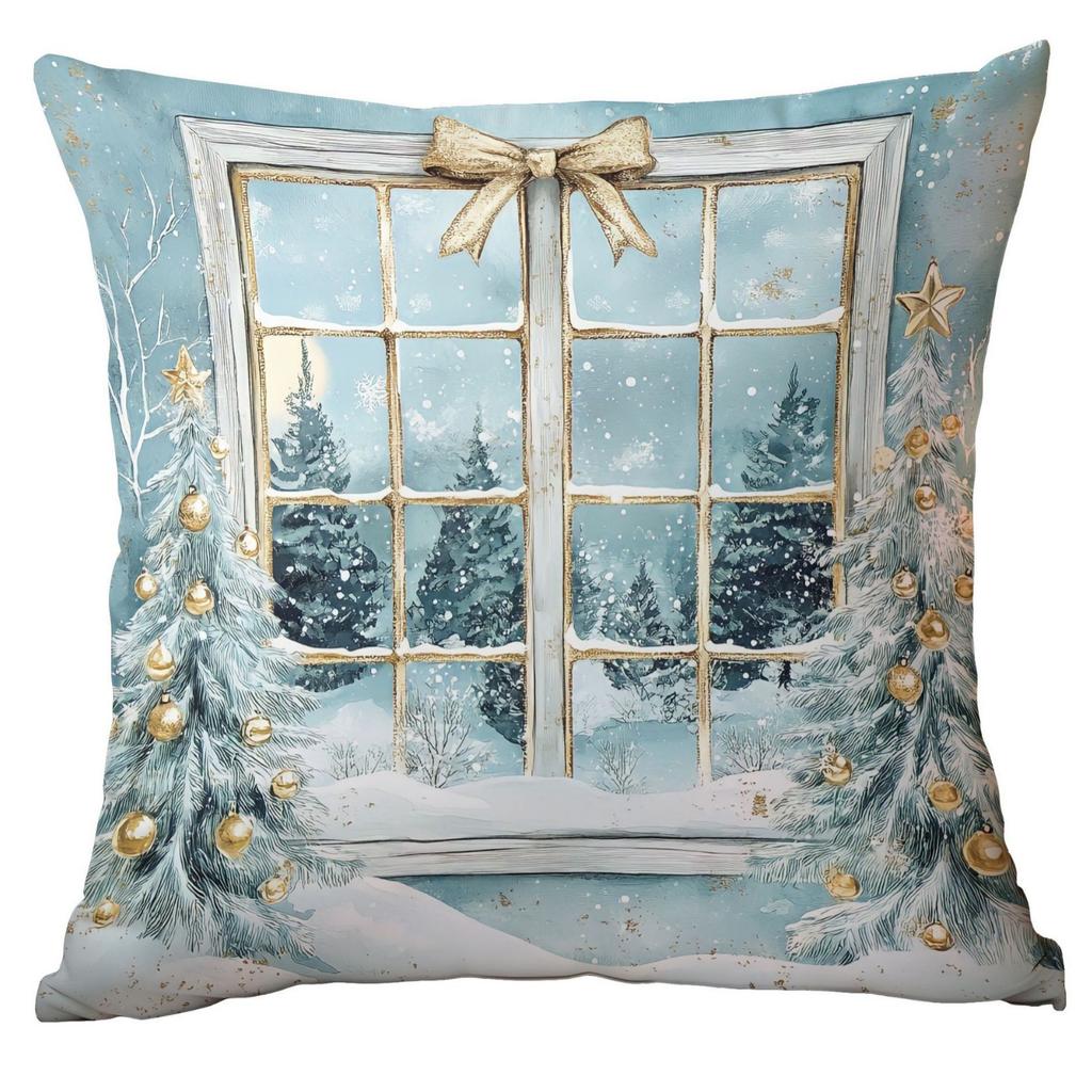 Neuer Weihnachts-Kissenbezug Zuhause Weihnachtsdekoration Kissen Blau Weihnachtskugeln Kiefer Schnee Szene
