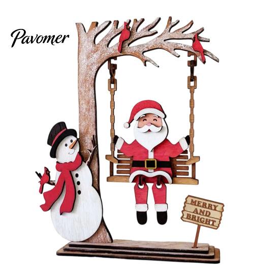 Wooden Snowman Decorations 3D Santa Swing Tabletop Decor, Christmas Ornament, Hand Painted Xmas Gift Farmhouse Indoor Shelf Mantel Display,