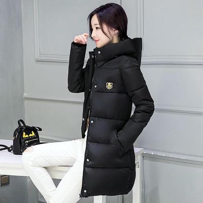 Women Winter Solid Color Cotton Hooded Down Jacket Coat Casual Long