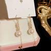 Korean Exquisite Imitation Pearl Tassel Drop Earring For Women Shiny Zircon Flower Leaf Long Ear Line Geometric Earring Jewelry