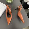 fashion Pointed Toe Women Sandals Black Orange 2024 New Arrivals Party Pumps Thin High Heels Elastic Back Strap Wedding Dress Sandals