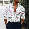 Camisa de Hombre con Cuello Estampado de Amapola Silvestre Helecho Blanco Rosa Morado Manga Larga Botones Arriba