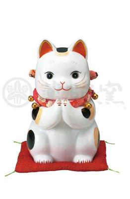Yakushigama Colorful Lucky Cat (Large) [7290] Improves Luck, Feng Shui, Decorative Figurine, White, Size Height 15.5cm
