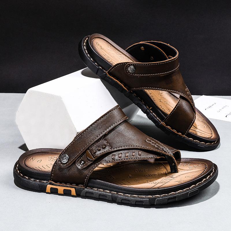 Fashion Hot Sale Men'S Sandals Genuine Leather Men Summer Shoes Leisure Slippers Flip-Flops Men Comfortable Footwear Soft Sandal Size 47