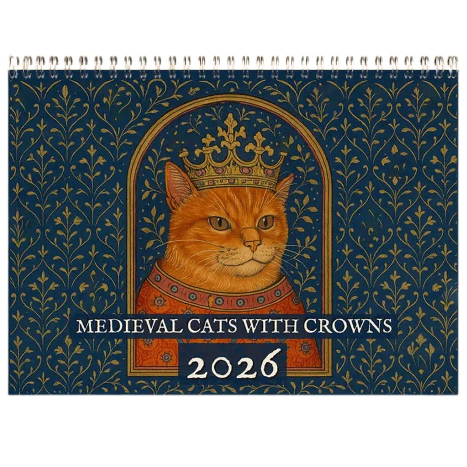 

Cats With Crowns Calendar , Whimsical MedievalCat Art Wall Calendar, 12 Month Mystery And Charm Calendars, One Size