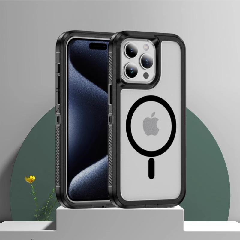 Matte Anti-slip Rugged Armor Magnetic Phone Case for iPhone 15 14 13 12 11 Pro Max Magsafe Charging Shockproof Hybrid Hard Cover