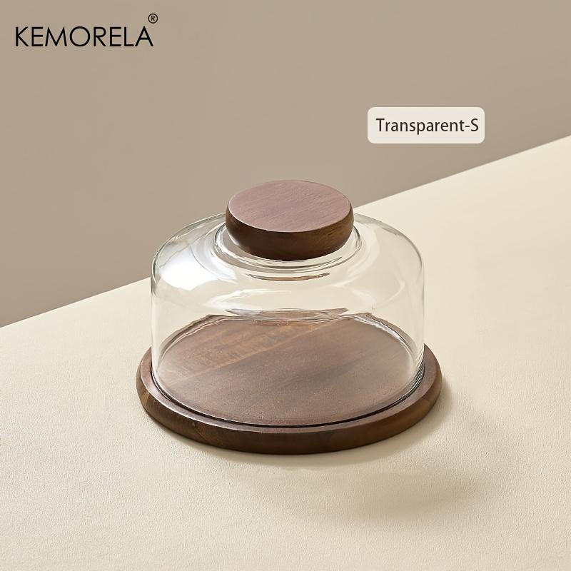 1PCS Round Wooden Cake Stand with Glass Dome Lid -Wood Serving Tray for Dim Sum Pastries & Desserts for Dining Room Cake Tray