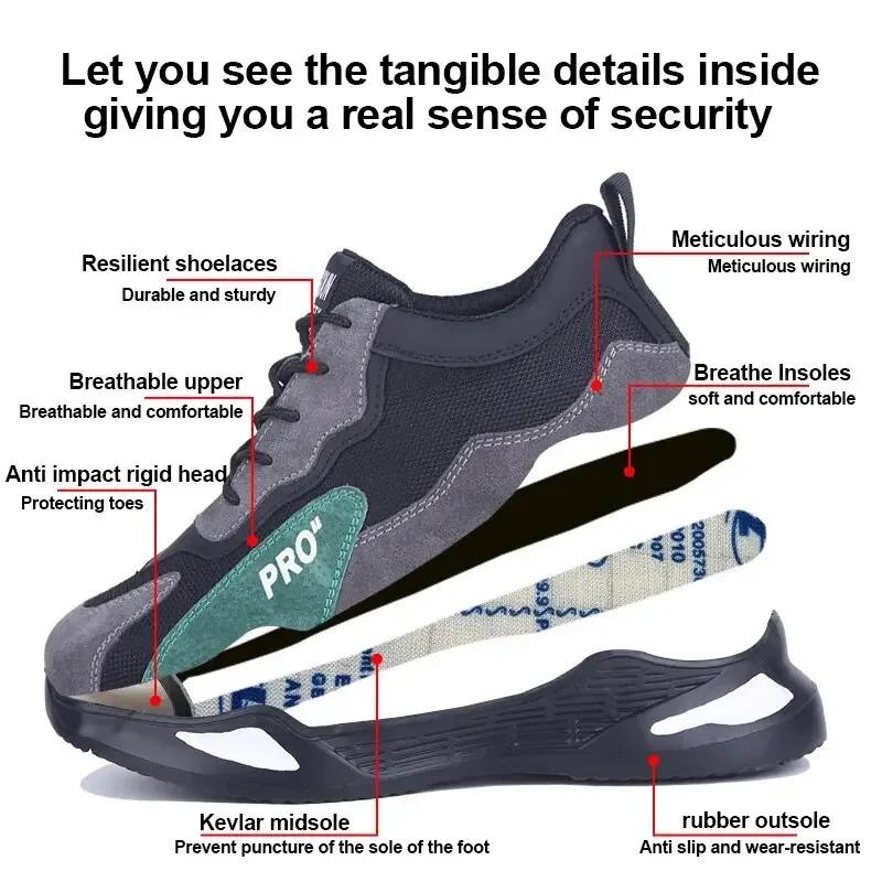 Men's Safety Shoes Steel Toe Men's Shoes Anti-smash Anti-puncture Working Boots Wear-resistant Slip-Resistant Breathe Sneakers