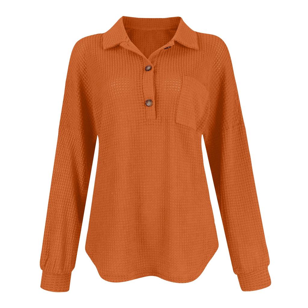 Women's Fashion Color Knit Top Long Sleeve V-neck Color Casual Tunic Top