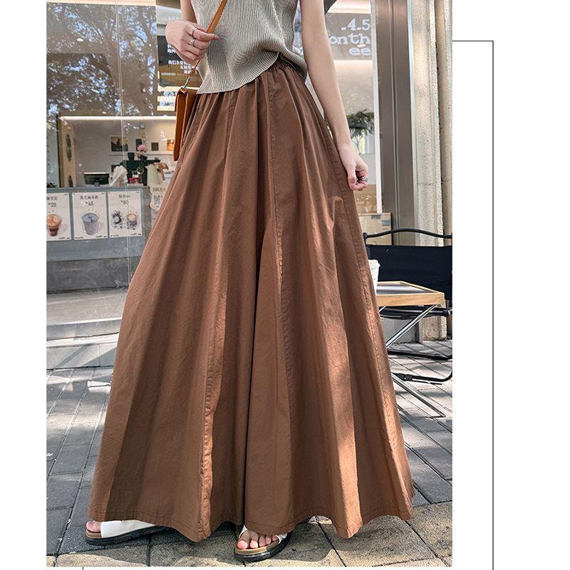 

Plus Size Women s Clothing Fashion Fashion Elastic High Waist A- line Tencel Loose Artistic Laid-Back Figure Flattering Mid Length Long Length Skirt Brown 4XL(Large size)